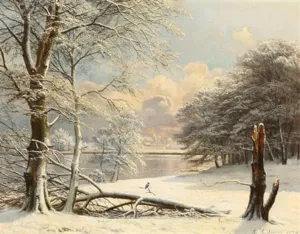 WALLKiART Abstract Painting Posters Art Prints Canvas Painting Artwork Sun Light on the Bank of a Lake in Winter Time Anders Lundby Prints on Canvas for Home Decor 60x90cm