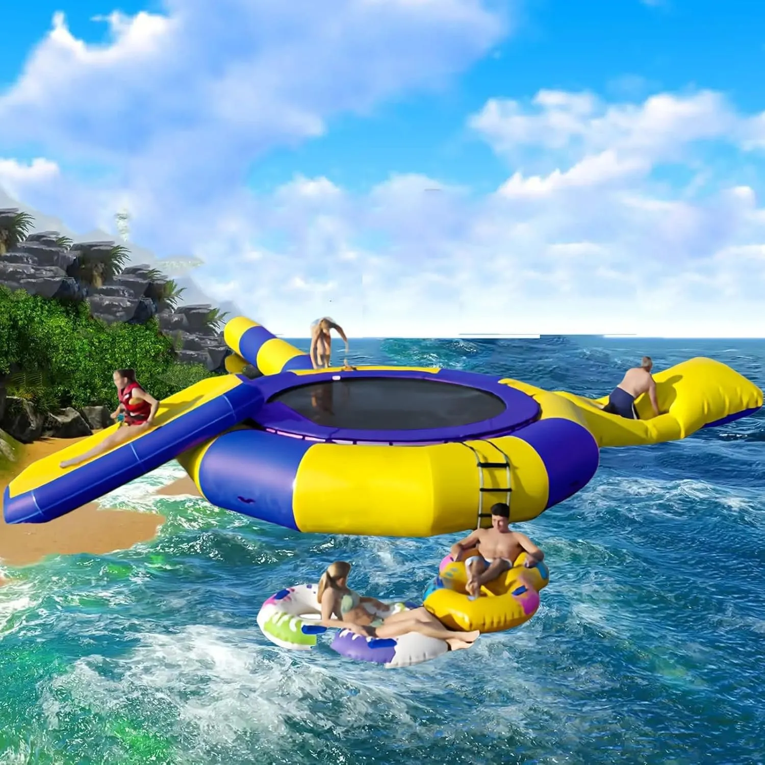 Water Toys, Water Trampoline, Water Trampoline on Lake, Water Trampoline with Slide, Bouncing Bed Water Amusement Park,10ft