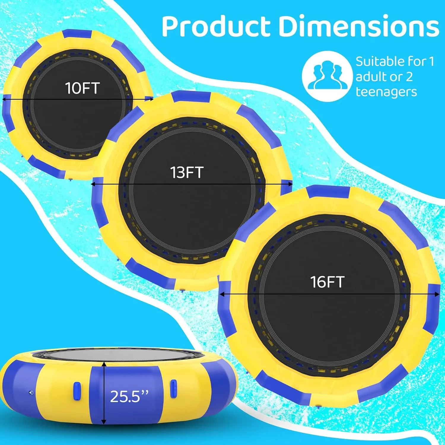 Water Trampoline for Lake,PVC Inflatable Water Trampoline, with Slide/Tube/Jumping Pillow Bag Bouncing Platform Trampoline for Park Games,Blue,13FT/4M