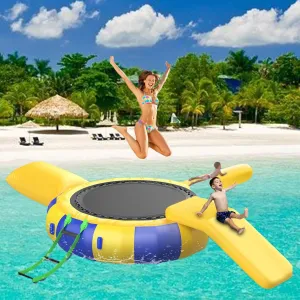 Water Trampoline for Lake,PVC Inflatable Water Trampoline, with Slide/Tube/Jumping Pillow Bag Bouncing Platform Trampoline for Park Games,Blue,13FT/4M