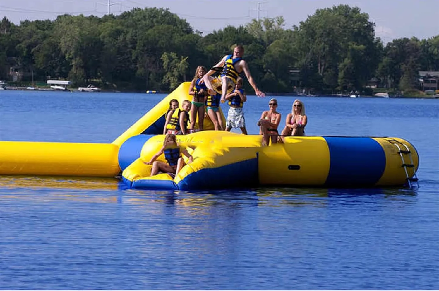 Water Trampoline for Lake,PVC Inflatable Water Trampoline, with Slide/Tube/Jumping Pillow Bag Bouncing Platform Trampoline for Park Games,Blue,13FT/4M