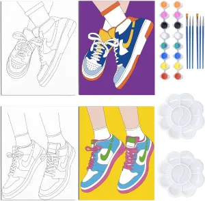 WEBEEDY 2 Pack Canvas Painting Kit 8x10 Inch Sneakers Retro Theme Canvas Painting Pre Drawn Canvas Painting Sports Cool Sneakers Shoe Store Decor Bedroom Decor Painting Canvas Wall Art