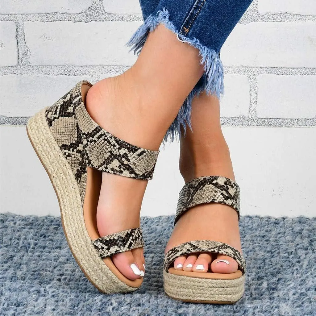 Wedges Toe Slip-On Open Beach Sandals Women Breathable Straw Casual Shoes Women's Wedges