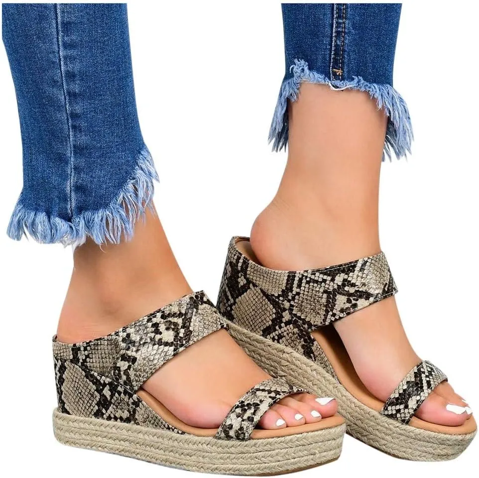 Wedges Toe Slip-On Open Beach Sandals Women Breathable Straw Casual Shoes Women's Wedges