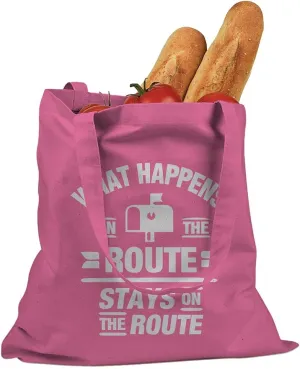 What Happens on the Route Stays on the Route Cotton Canvas Tote Bag