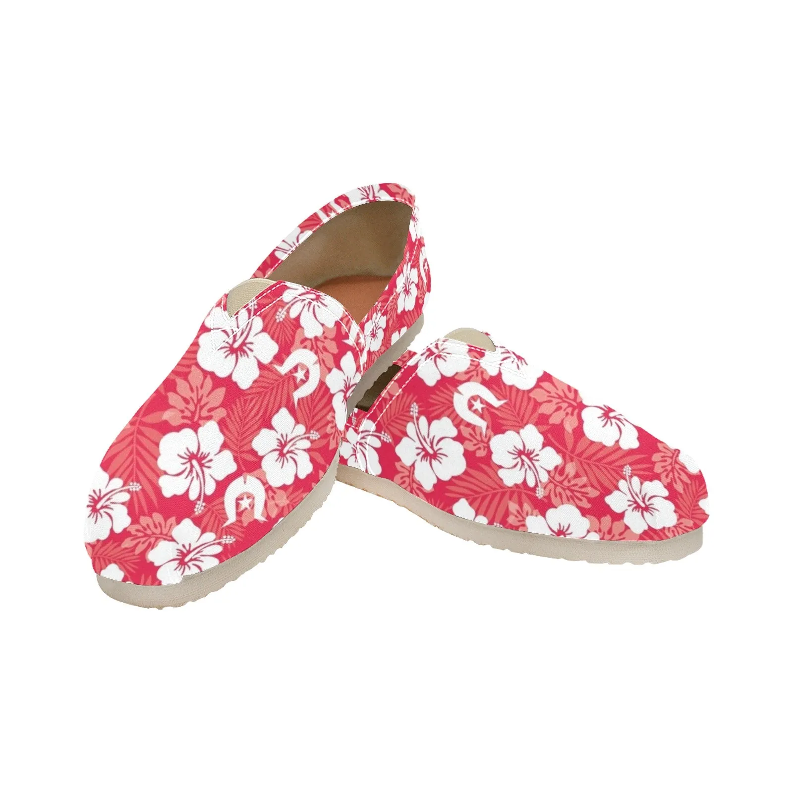 White Hibiscus flowers with Dhari (Red) on Men's Classic Canvas Slip-On Shoes