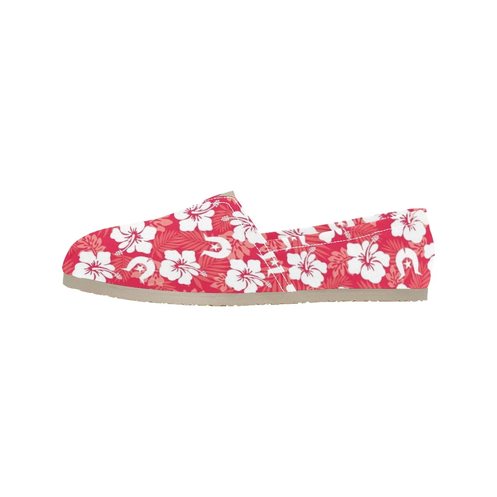 White Hibiscus flowers with Dhari (Red) on Men's Classic Canvas Slip-On Shoes