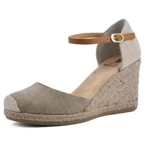 WHITE MOUNTAIN Women's Mamba Espadrille Wedge Sandal, Lttaupe/Canvas, 11 M