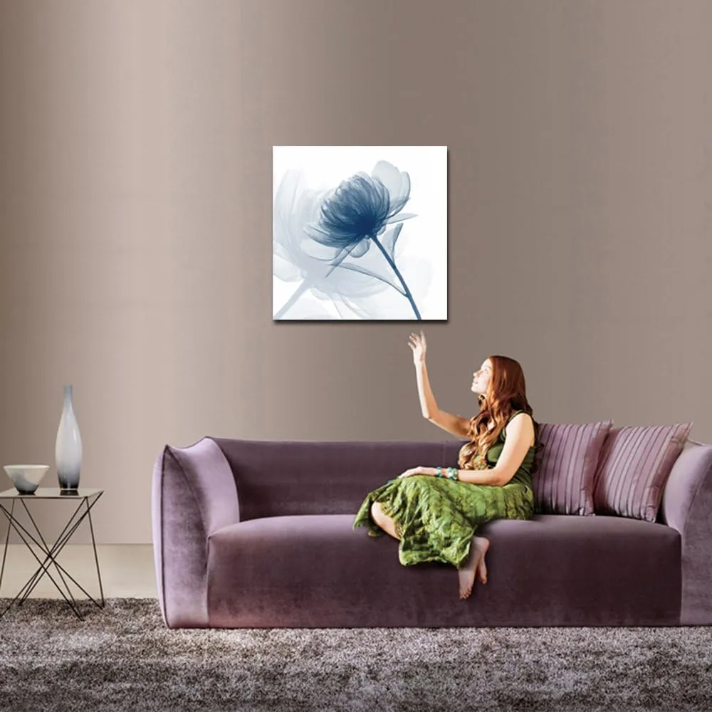 Wieco Art Blue Flickering Flower Modern Abstract Canvas Wall Art Gallery Large Wrapped Perfect Floral Pictures Paintings on Canvas Print Artwork Ready to Hang for Living Room Bedroom Home Decor L