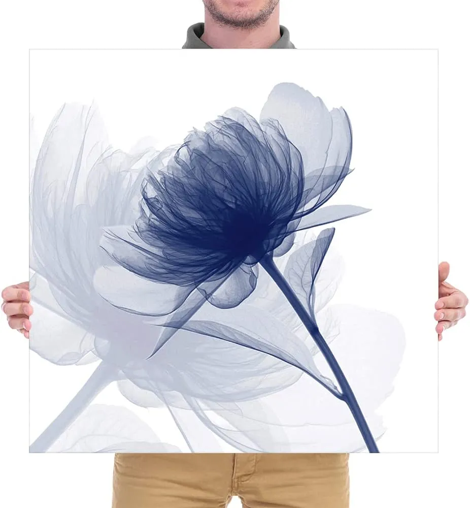 Wieco Art Blue Flickering Flower Modern Abstract Canvas Wall Art Gallery Large Wrapped Perfect Floral Pictures Paintings on Canvas Print Artwork Ready to Hang for Living Room Bedroom Home Decor L