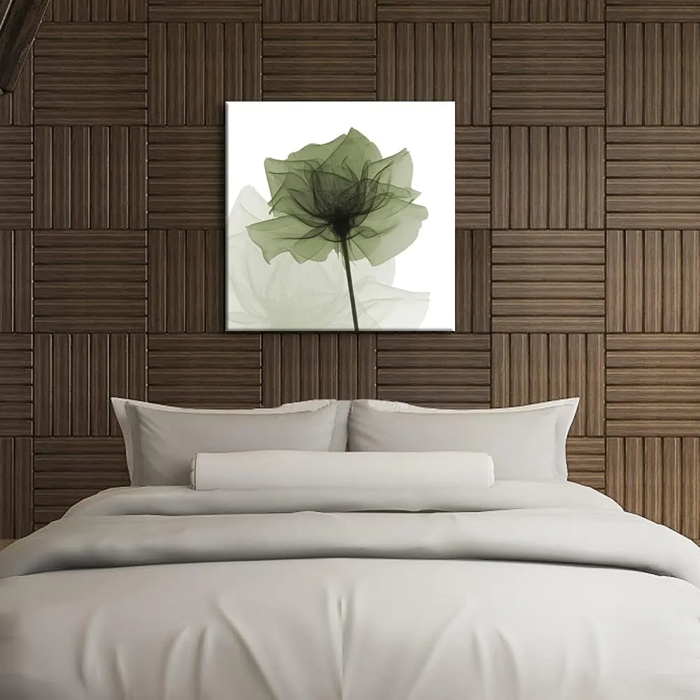 Wieco Art Large Contemporary Gallery Wrapped Floral Giclee Canvas Print Green Flickering Flowers Pictures Paintings on Canvas Wall Art Ready to Hang for Living Room Home Decorations 24x24 inch
