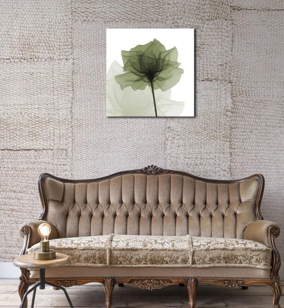 Wieco Art Large Contemporary Gallery Wrapped Floral Giclee Canvas Print Green Flickering Flowers Pictures Paintings on Canvas Wall Art Ready to Hang for Living Room Home Decorations 24x24 inch
