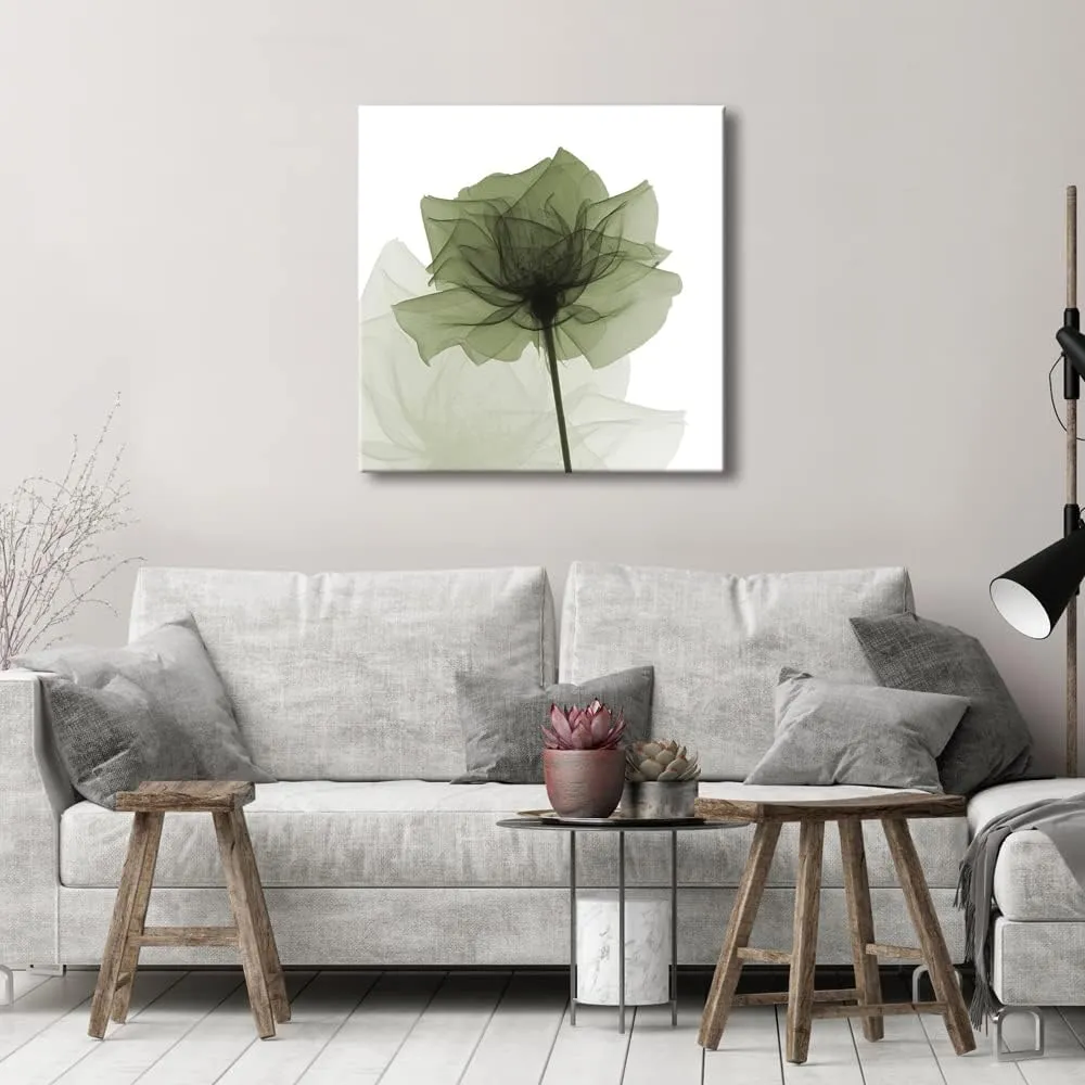 Wieco Art Large Contemporary Gallery Wrapped Floral Giclee Canvas Print Green Flickering Flowers Pictures Paintings on Canvas Wall Art Ready to Hang for Living Room Home Decorations 24x24 inch