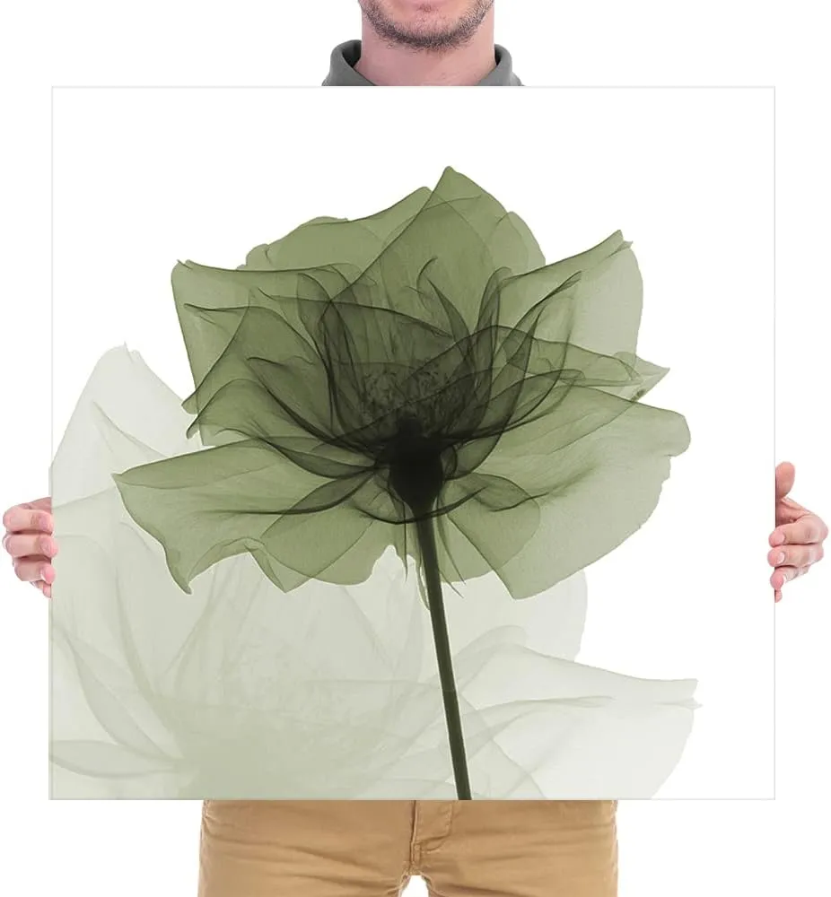 Wieco Art Large Contemporary Gallery Wrapped Floral Giclee Canvas Print Green Flickering Flowers Pictures Paintings on Canvas Wall Art Ready to Hang for Living Room Home Decorations 24x24 inch