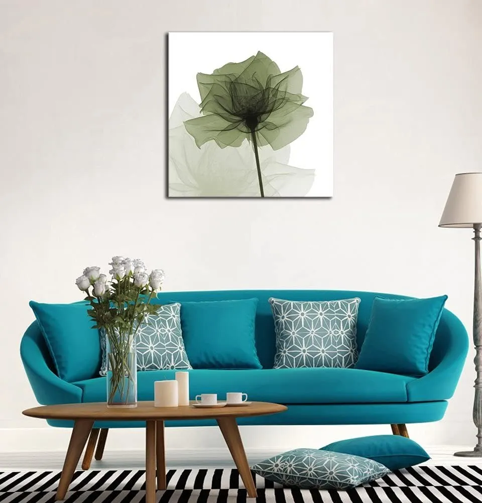 Wieco Art Large Contemporary Gallery Wrapped Floral Giclee Canvas Print Green Flickering Flowers Pictures Paintings on Canvas Wall Art Ready to Hang for Living Room Home Decorations 24x24 inch