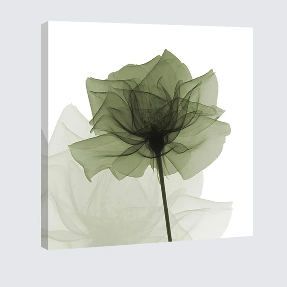 Wieco Art Large Contemporary Gallery Wrapped Floral Giclee Canvas Print Green Flickering Flowers Pictures Paintings on Canvas Wall Art Ready to Hang for Living Room Home Decorations 24x24 inch