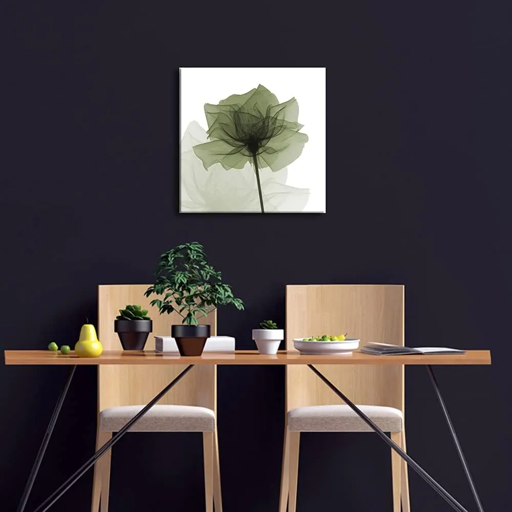 Wieco Art Large Contemporary Gallery Wrapped Floral Giclee Canvas Print Green Flickering Flowers Pictures Paintings on Canvas Wall Art Ready to Hang for Living Room Home Decorations 24x24 inch