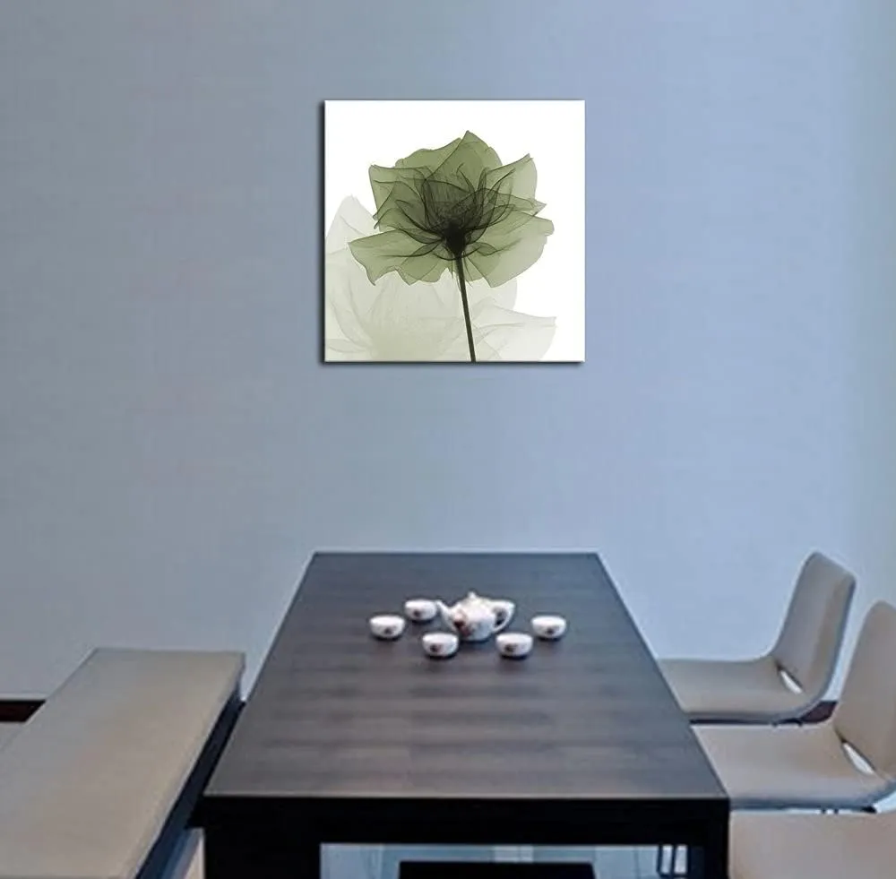 Wieco Art Large Contemporary Gallery Wrapped Floral Giclee Canvas Print Green Flickering Flowers Pictures Paintings on Canvas Wall Art Ready to Hang for Living Room Home Decorations 24x24 inch