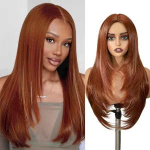 WIGER Long Straight Layered Auburn Hair Wig Ombre Ginger Straight Wigs Copper Red Cosplay Full Wig for Women Synthetic Colorful None Lace Hair for Daily or Costumes