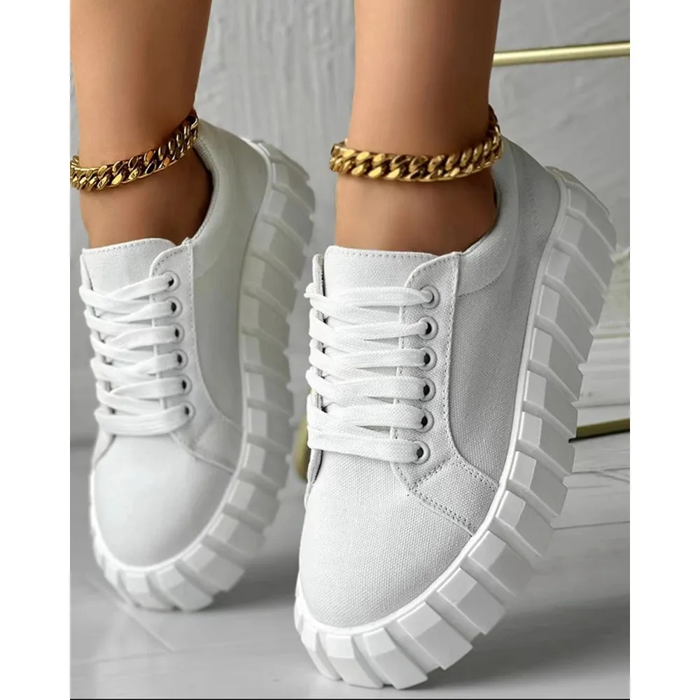 Women Laced Sneakers Canvas Shoes Chaussure Femme Espadrille Casual Canvas Shoes Women y2k Solid Flats Sports Shoes for Women