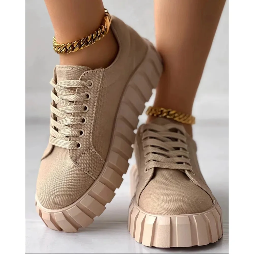 Women Laced Sneakers Canvas Shoes Chaussure Femme Espadrille Casual Canvas Shoes Women y2k Solid Flats Sports Shoes for Women