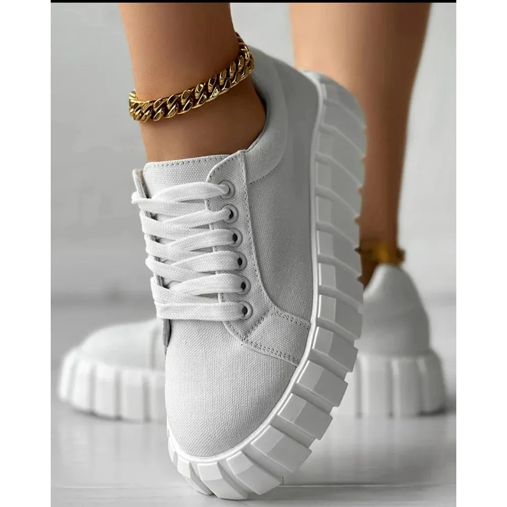 Women Laced Sneakers Canvas Shoes Chaussure Femme Espadrille Casual Canvas Shoes Women y2k Solid Flats Sports Shoes for Women