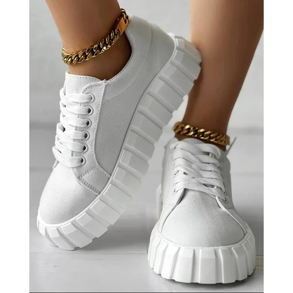 Women Laced Sneakers Canvas Shoes Chaussure Femme Espadrille Casual Canvas Shoes Women y2k Solid Flats Sports Shoes for Women