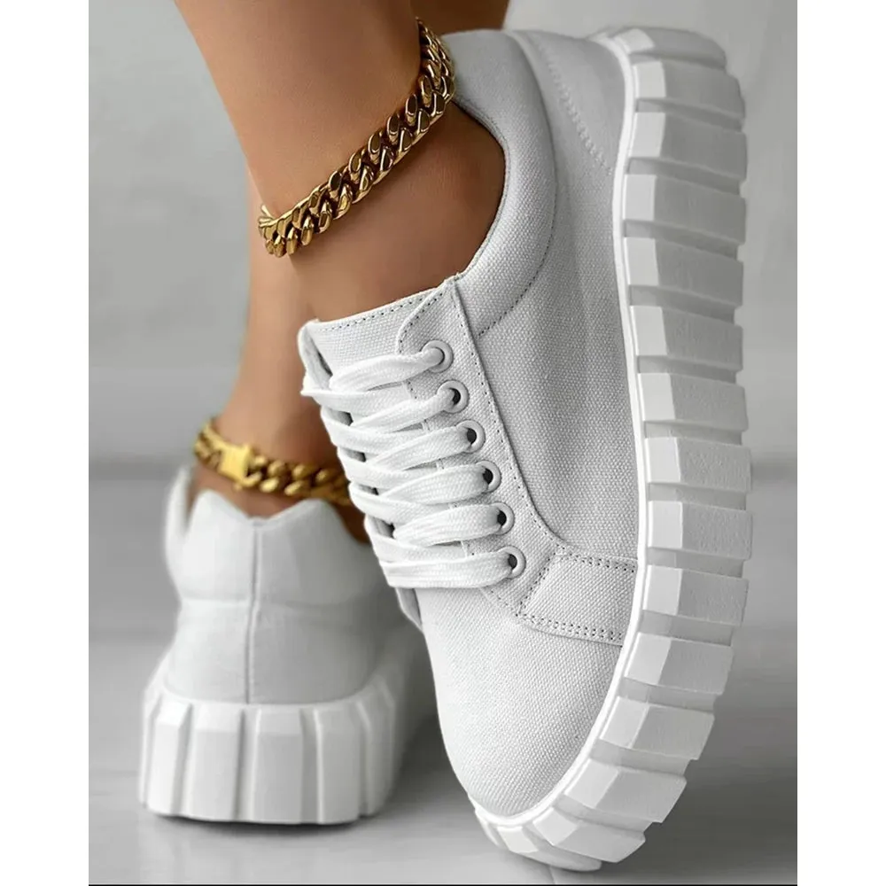 Women Laced Sneakers Canvas Shoes Chaussure Femme Espadrille Casual Canvas Shoes Women y2k Solid Flats Sports Shoes for Women
