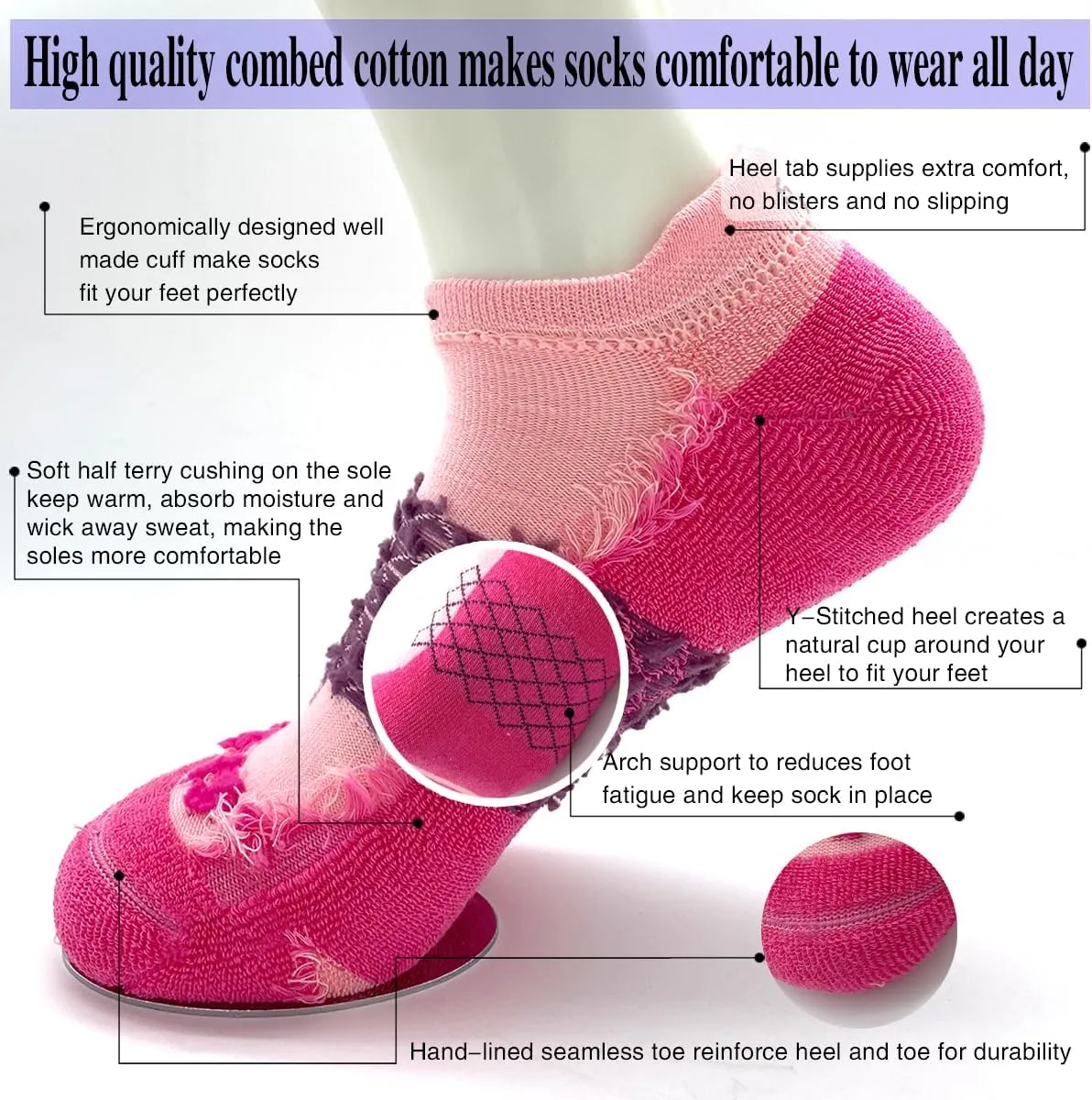 Women's Casual Ankle Socks Low Cut Athletic Socks 6 pairs