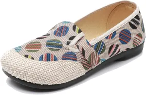 Womens Linen Slip on Canvas Casual Loafers,Cute Round Toe Flats Shoes,Speckled Color Woven Cloth Canvas Shoes