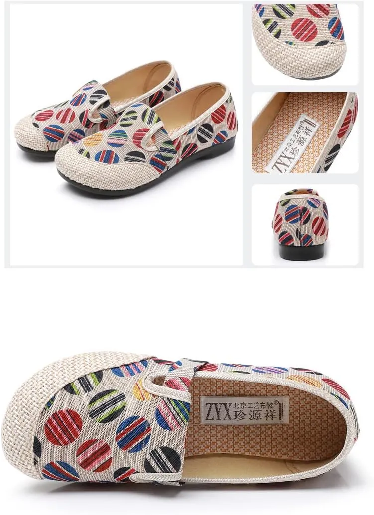 Womens Linen Slip on Canvas Casual Loafers,Cute Round Toe Flats Shoes,Speckled Color Woven Cloth Canvas Shoes