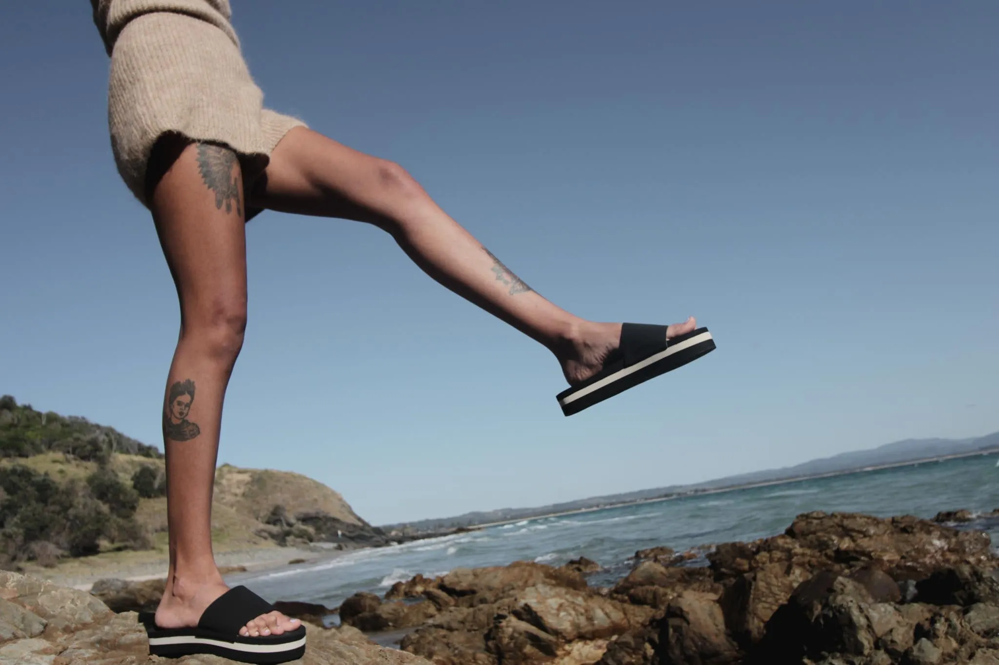 Women's Platform Slide - Black & Sea Salt