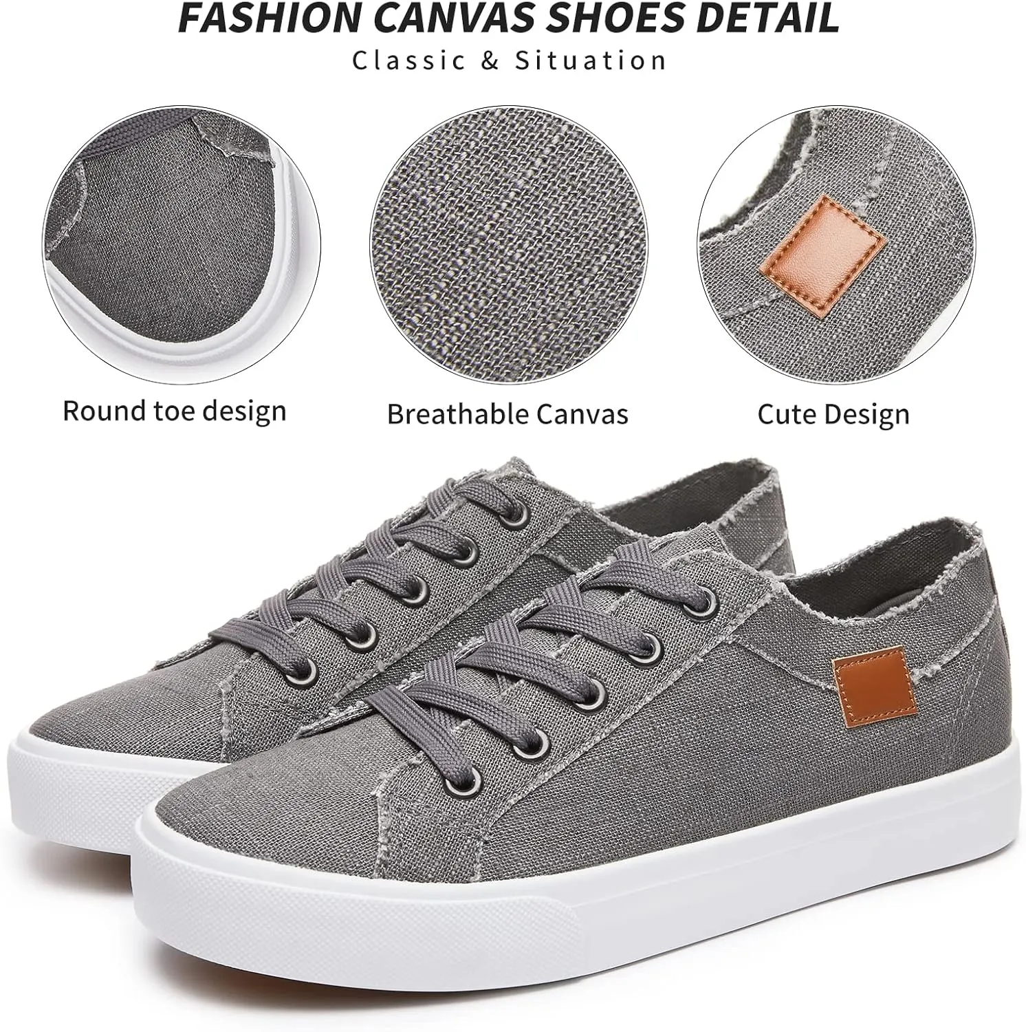 Women's Sneakers Canvas Shoes for Women Lace up Fashion Canvas Sneakers Classic Low Top Casual Shoes