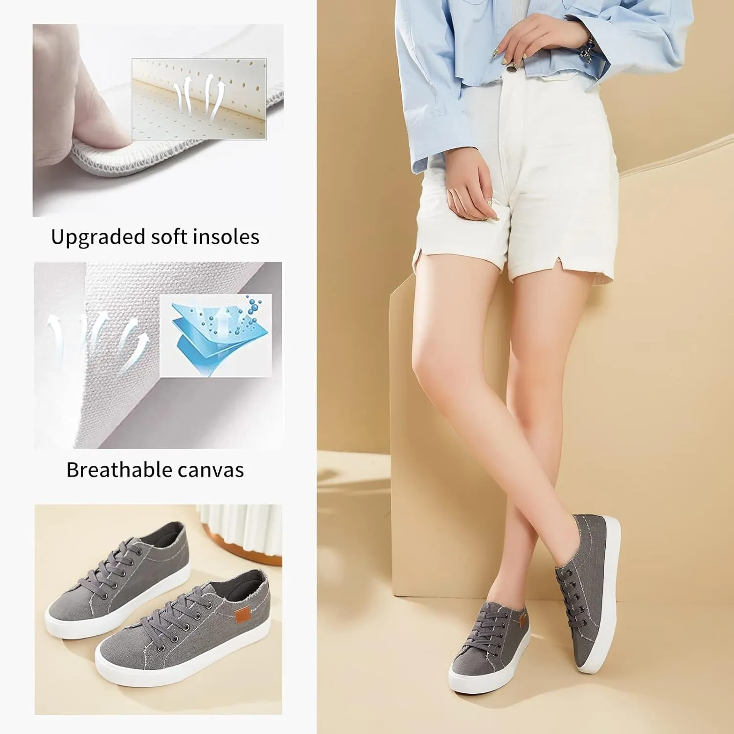 Women's Sneakers Canvas Shoes for Women Lace up Fashion Canvas Sneakers Classic Low Top Casual Shoes