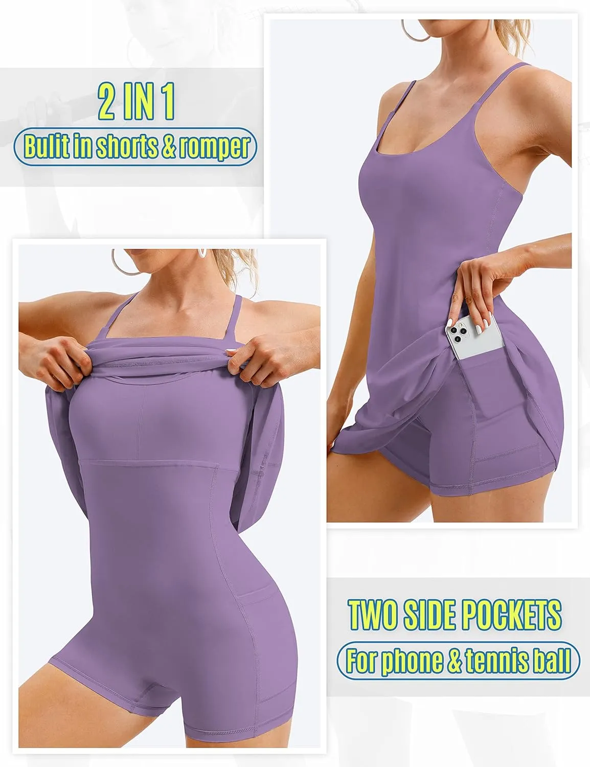 Womens Tennis Dress, Athletic Dress with Built-in Bra & Shorts Pockets Summer Dresses for Women Golf Outfits for Workout