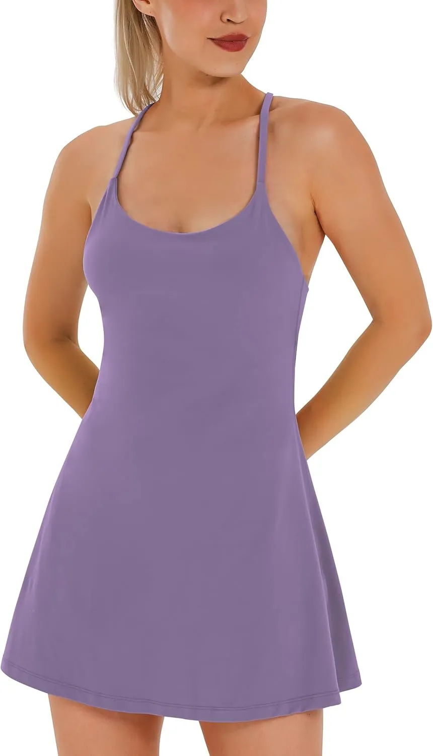 Womens Tennis Dress, Athletic Dress with Built-in Bra & Shorts Pockets Summer Dresses for Women Golf Outfits for Workout