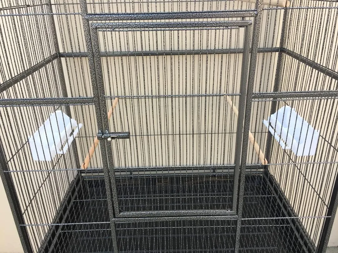 X-Large Double Stacker Wrought Iron Cage Bird Flight Parrot Breeding Breeder Cage Side Breeding Door Easy Clean Pull Out Tray Removable Rolling Stand Cockatiel Conure Canary Aviary Finches Budgies