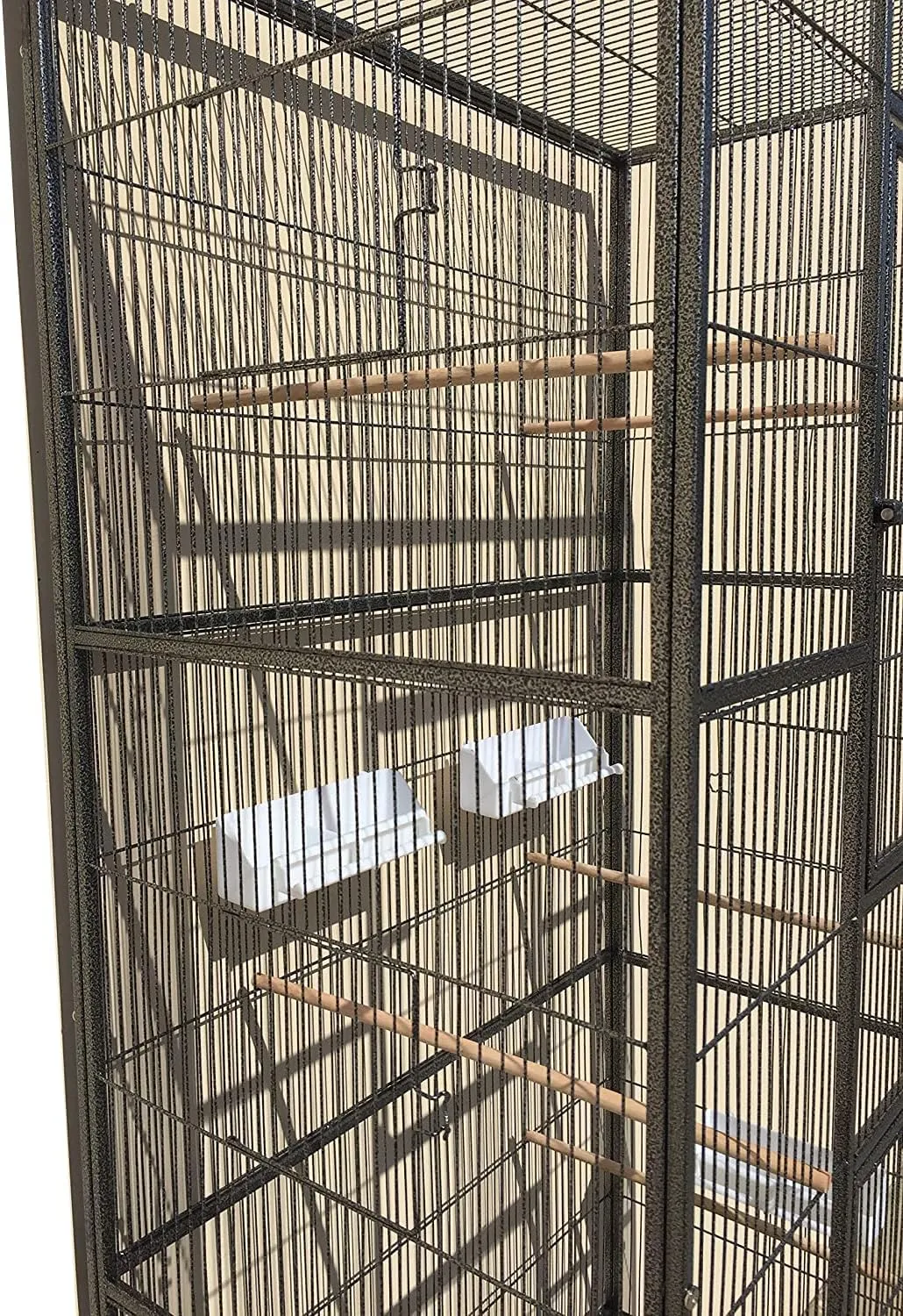 X-Large Double Stacker Wrought Iron Cage Bird Flight Parrot Breeding Breeder Cage Side Breeding Door Easy Clean Pull Out Tray Removable Rolling Stand Cockatiel Conure Canary Aviary Finches Budgies