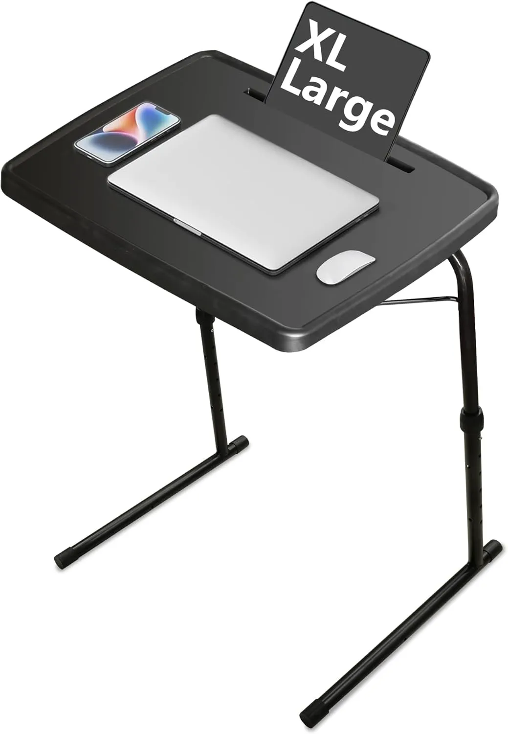 XL Adjustable Folding TV Tray Table, Larger TV Dinner HDPE Plastic Tray Table for for Eating, Adjustable Folding Laptop Table, TV Tray for Laptop, Eating, Drawing, Snacks, etc, Black