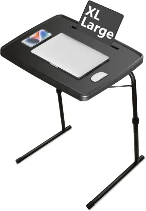 XL Adjustable Folding TV Tray Table, Larger TV Dinner HDPE Plastic Tray Table for for Eating, Adjustable Folding Laptop Table, TV Tray for Laptop, Eating, Drawing, Snacks, etc, Black