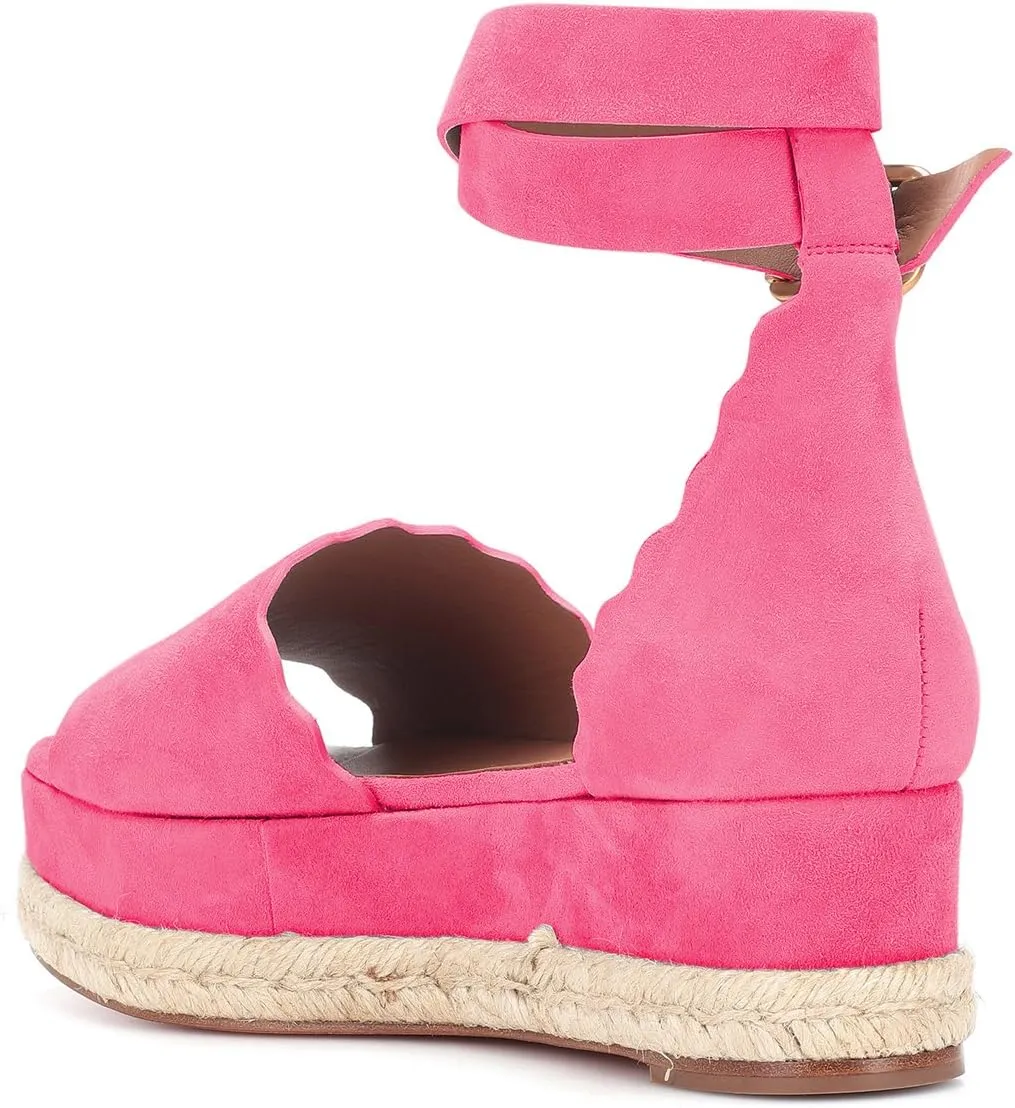 YDN Women Open Toe Platform Espadrille Sandals Ankle Strap Wedge Heel Pumps Wavy Edge Summer Shoes