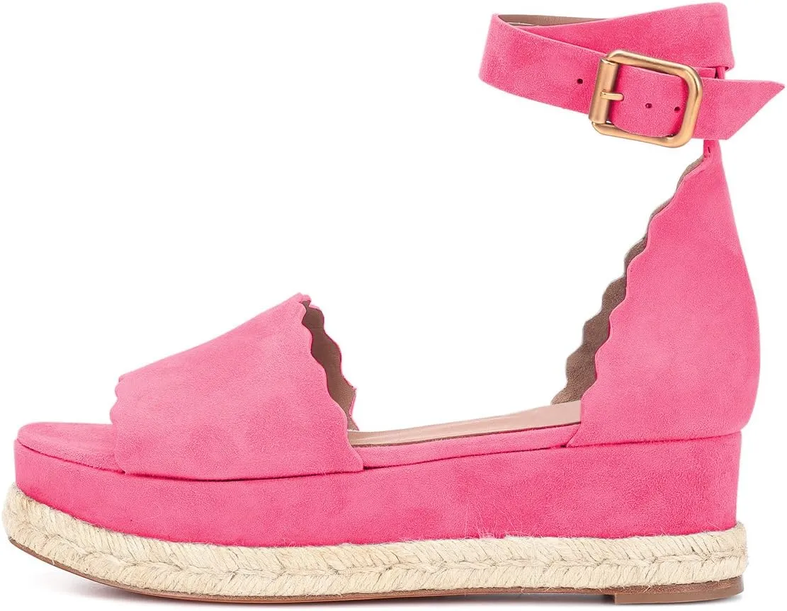 YDN Women Open Toe Platform Espadrille Sandals Ankle Strap Wedge Heel Pumps Wavy Edge Summer Shoes