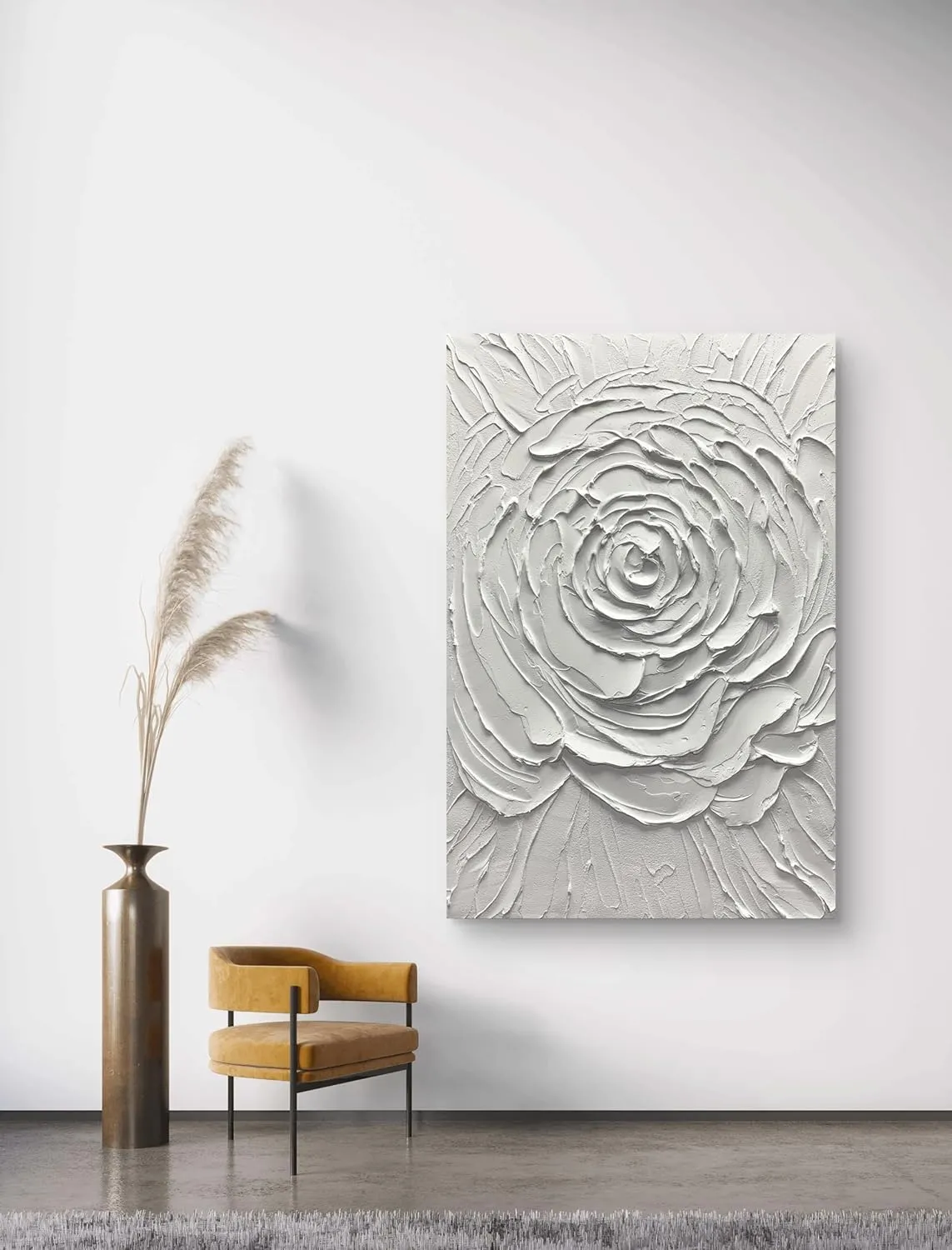 Yika Art Canvas Paintings, Wall Art Thick Texture Modern Gorgeous Abstract Hand Painted Abstract Oil Painting on Canvas Modern Wall Art Decor White Flower 30x45 inches