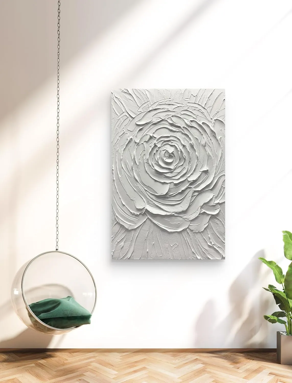 Yika Art Canvas Paintings, Wall Art Thick Texture Modern Gorgeous Abstract Hand Painted Abstract Oil Painting on Canvas Modern Wall Art Decor White Flower 30x45 inches