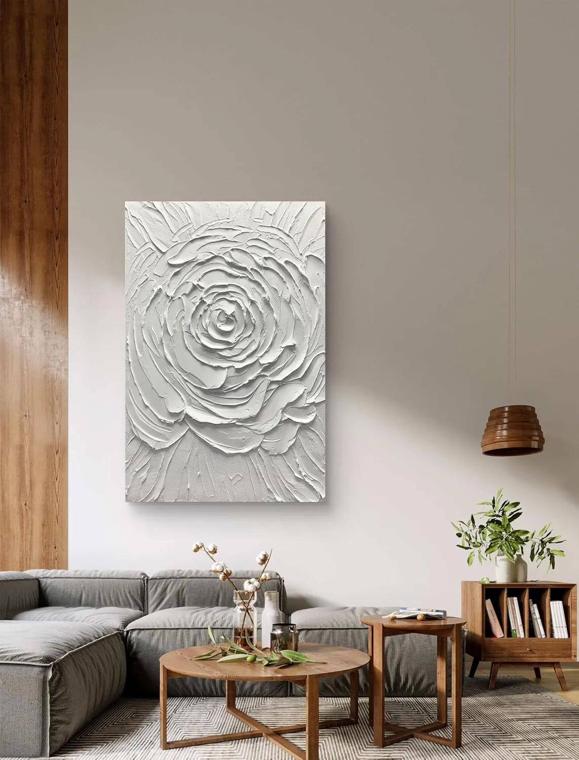 Yika Art Canvas Paintings, Wall Art Thick Texture Modern Gorgeous Abstract Hand Painted Abstract Oil Painting on Canvas Modern Wall Art Decor White Flower 30x45 inches