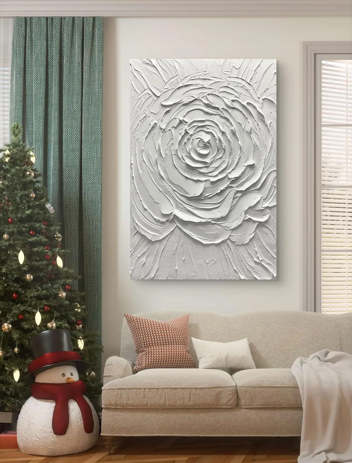 Yika Art Canvas Paintings, Wall Art Thick Texture Modern Gorgeous Abstract Hand Painted Abstract Oil Painting on Canvas Modern Wall Art Decor White Flower 30x45 inches