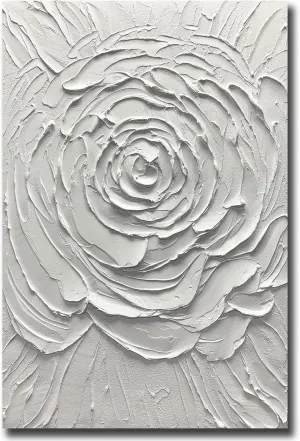 Yika Art Canvas Paintings, Wall Art Thick Texture Modern Gorgeous Abstract Hand Painted Abstract Oil Painting on Canvas Modern Wall Art Decor White Flower 30x45 inches