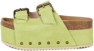 Yishaweiqi Women's Suede Platform Sandals Comfortable Cork Footbed Studded Flatform Sandals Adjustable Buckle Straps Flat Clogs Slide Sandals