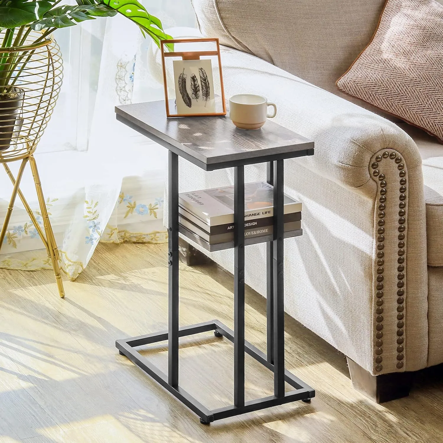 Yoobure C Shaped End Table, Side Table for Couch and Bed, Small Side Tables for Small Spaces, Living Room, Bedroom, Rustic Snack Tables