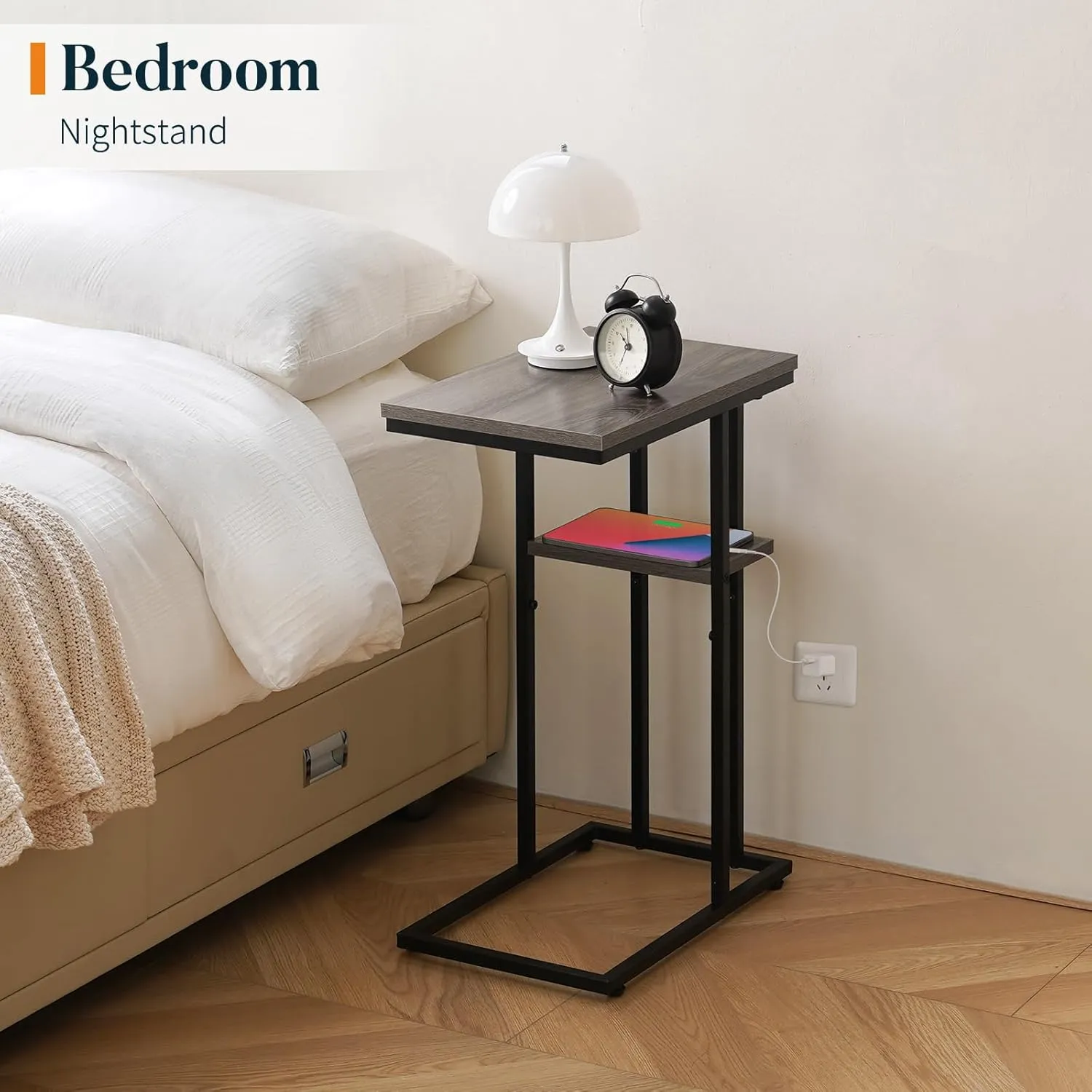 Yoobure C Shaped End Table, Side Table for Couch and Bed, Small Side Tables for Small Spaces, Living Room, Bedroom, Rustic Snack Tables